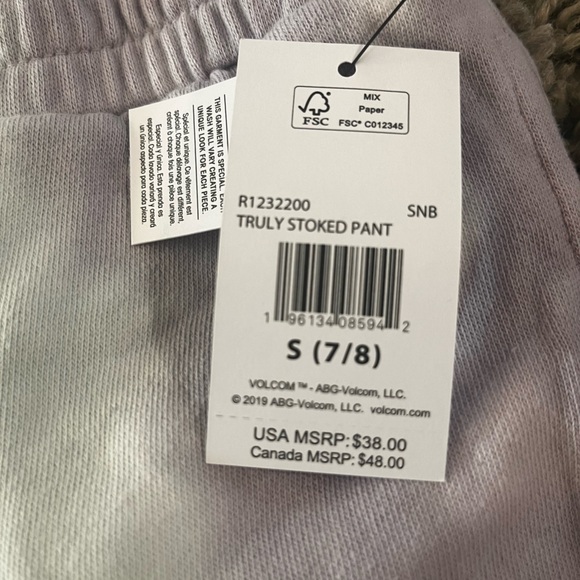 Volcom Girls Sz 7/8 Truly Stoked Sweatpants - Picture 4 of 4